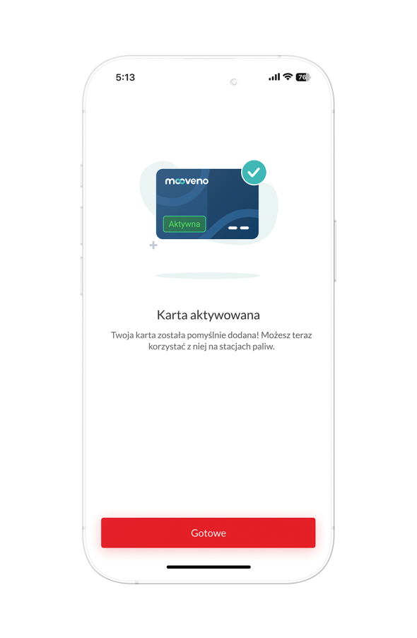 uruchamianie karty paliwowej w aplikacji Mooveno